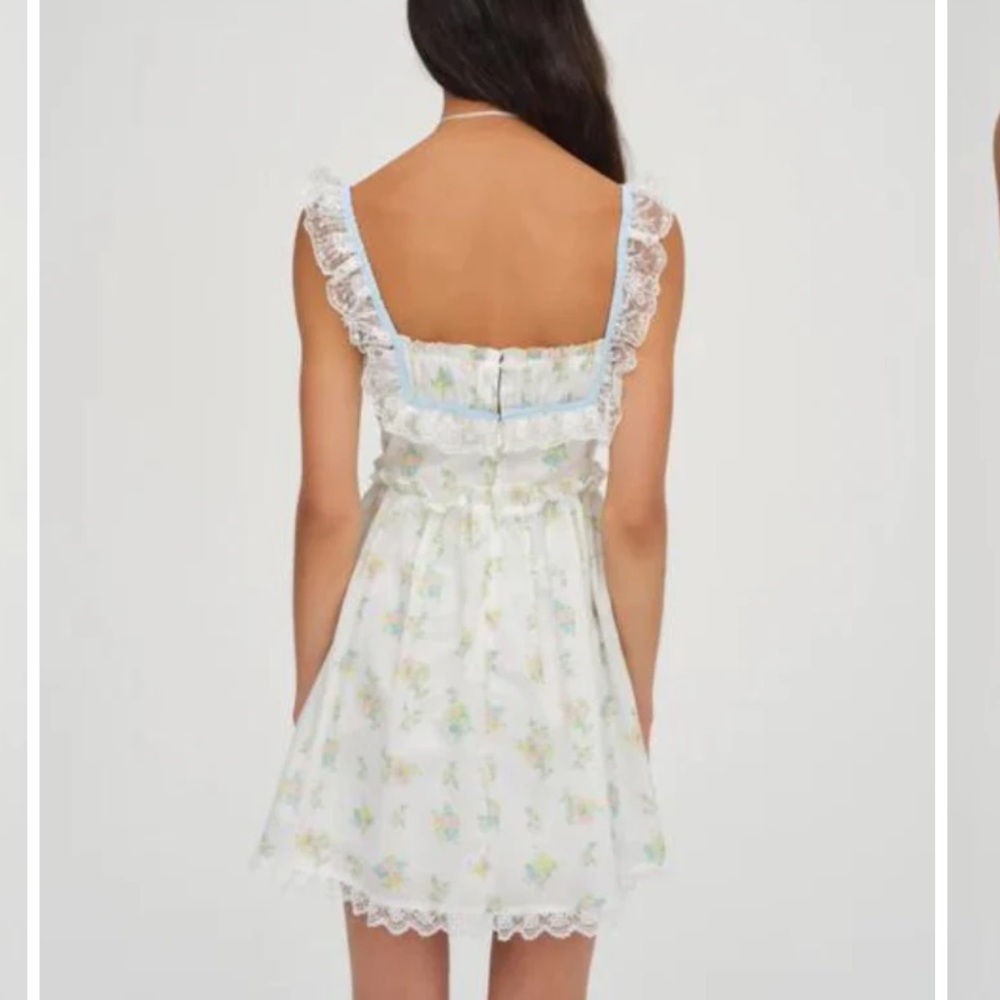 For Love & Lemons 🍋 Sage Mini Dress, Baby Blue Floral Lace Trim Dress size S - Picture 4 of 11